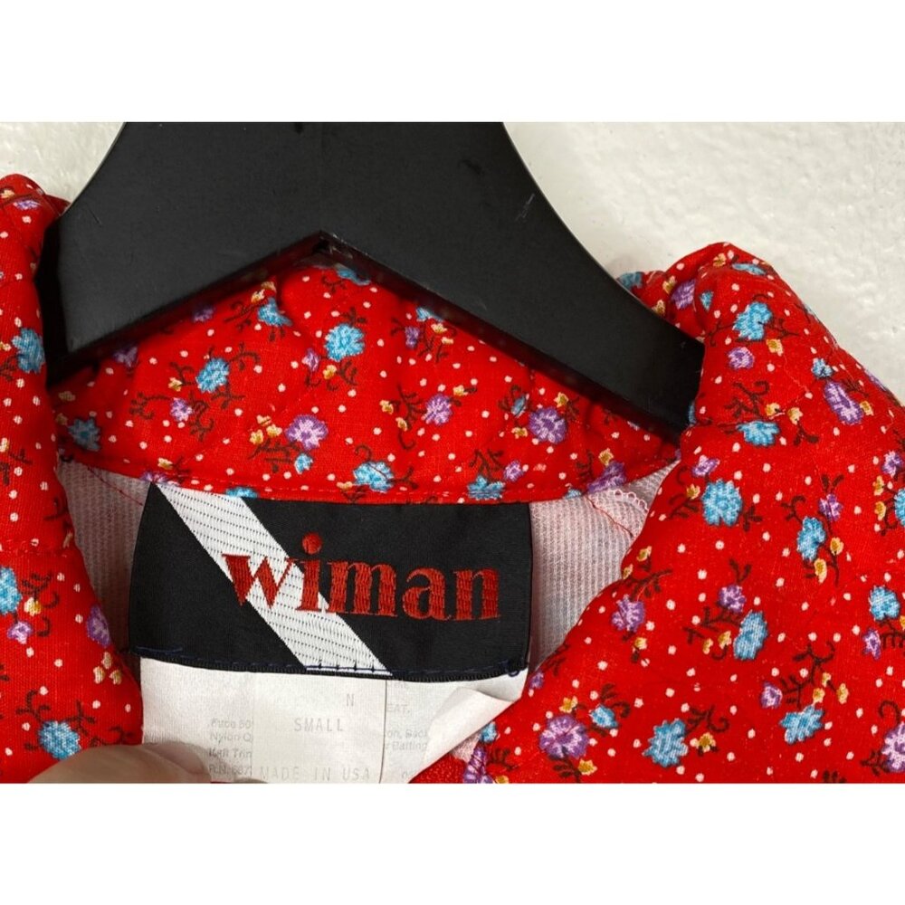 Vintage Wiman Red Floral Quilted Jumpsuit Sz Small Cottage Pajama Tie Waist 80s - Picture 3 of 15